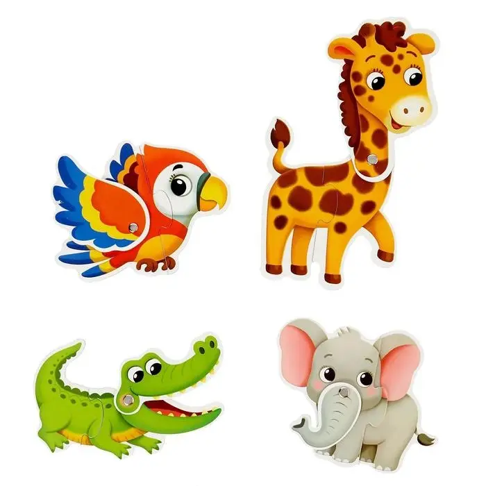 Пазлы подвижные «Весёлые зверята», 4 пазла, 8 деталей Пазлы подвижные «Весёлые зверята», 4 пазла, 8 деталей