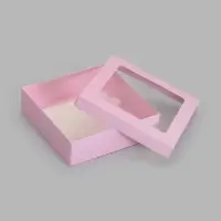 Коробка складная, крышка-дно, с окном, розовая, 23&times;23&times;6.5 см