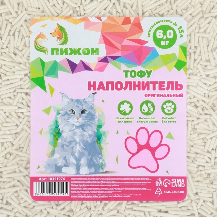 Наполнитель тофу, Наполнитель тофу, "Пижон" оригинальный 6 кг впитываемость до 15 л