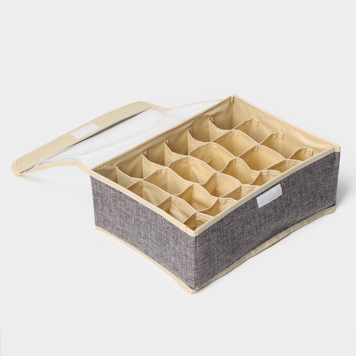 Органайзер для хранения белья с прозрачной крышкой Доляна «Тео», 24 ячеек, 32×23×12 см, цвет серый Органайзер для хранения белья с прозрачной крышкой Доляна «Тео», 24 ячеек, 32×23×12 см, цвет серый