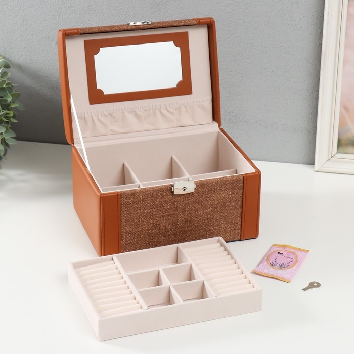 Шкатулка кожзам для украшений сундук  Шкатулка кожзам для украшений сундук "Шоколад" комбинированная 23,5х16,5х14,5 см