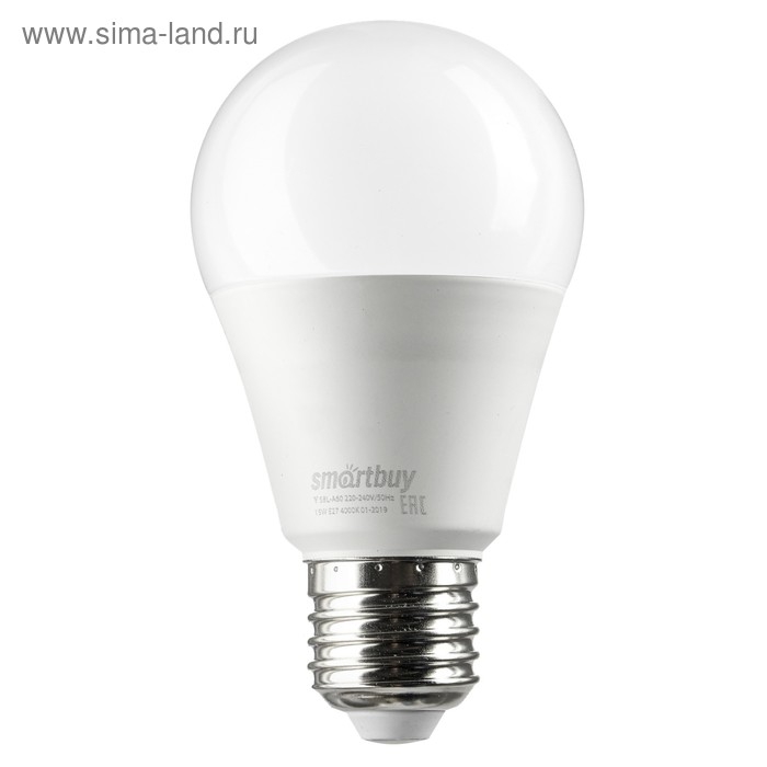 Лампа cветодиодная Smartbuy, E27, A60, 15 Вт, 4000 К, дневной белый свет Лампа cветодиодная Smartbuy, E27, A60, 15 Вт, 4000 К, дневной белый свет