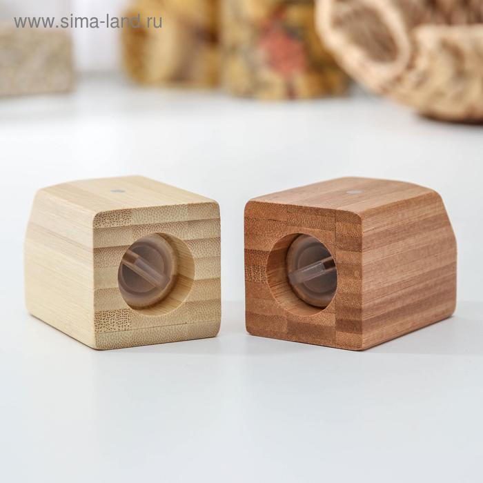 Набор для специй, 10×5×7 см, 2 шт, на магнитах, бамбук Набор для специй, 10×5×7 см, 2 шт, на магнитах, бамбук