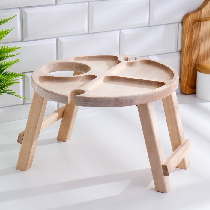 Столик - поднос с менажницей и складными ножками D=30x2 см, береза Столик - поднос с менажницей и складными ножками D=30x2 см, береза