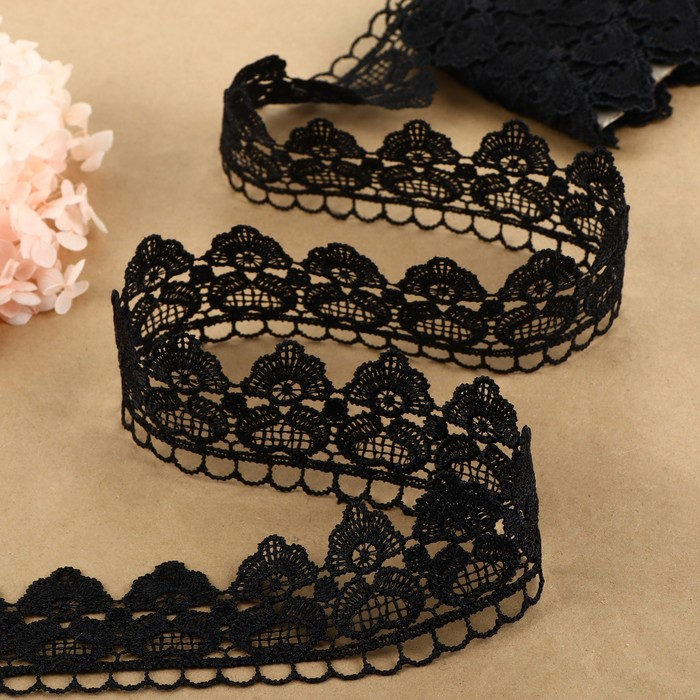 Кружево гипюровое, 45 мм × 6,8 ± 0,5 м, цвет чёрный Кружево гипюровое, 45 мм × 6,8 ± 0,5 м, цвет чёрный