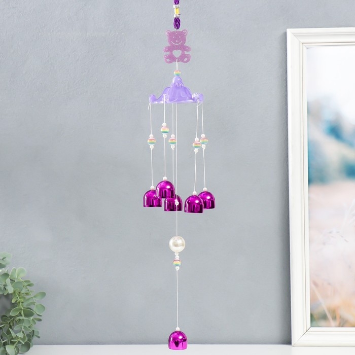 Музыка ветра пластик, металл Музыка ветра пластик, металл "Мишка с сердечком" 6 колокольчиков МИКС 41 см