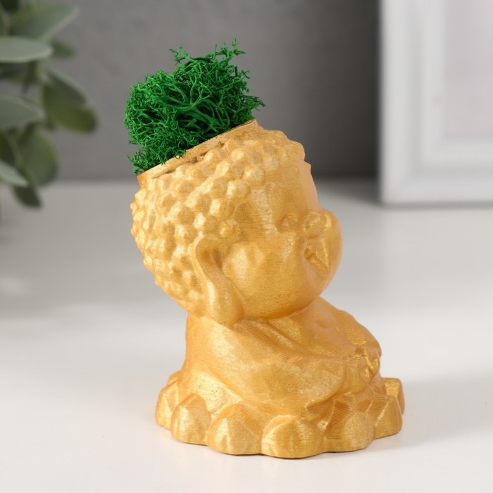 Кашпо бетонное Кашпо бетонное "Будда" 5,5х6,5х7см золотой со мхом (мох зеленый стабилизированный)