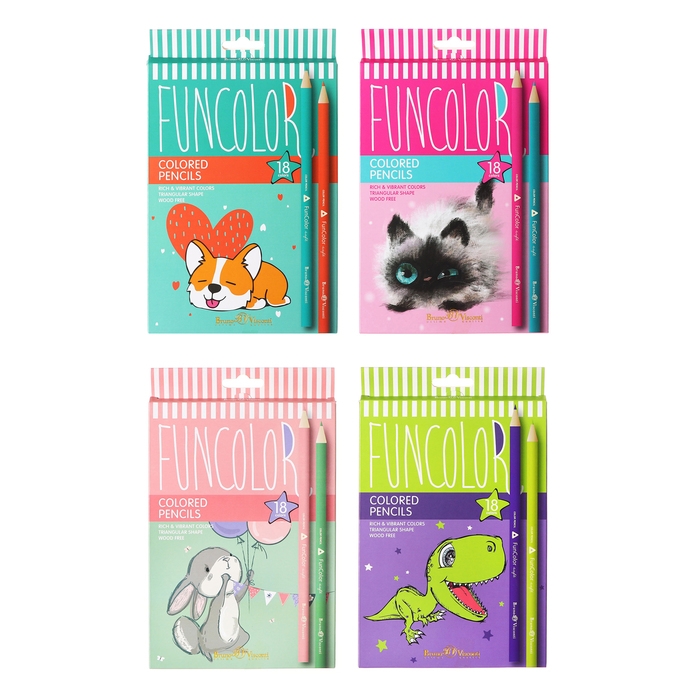 Карандаши 18 цветов BrunoVisconti. FunColor, пластиковые, трёхгранные, МИКС Карандаши 18 цветов BrunoVisconti. FunColor, пластиковые, трёхгранные, МИКС