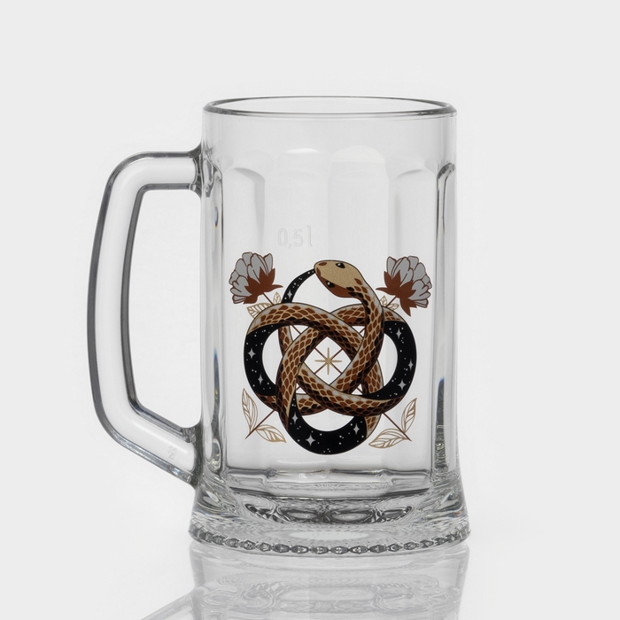 Кружка стеклянная для пива «Золотые змейки», 500 мл, МИКС Кружка стеклянная для пива «Золотые змейки», 500 мл, МИКС
