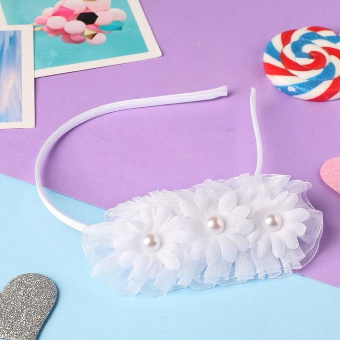 Ободок для волос  Ободок для волос "Школьница" тройной цветок, 1 см, белый