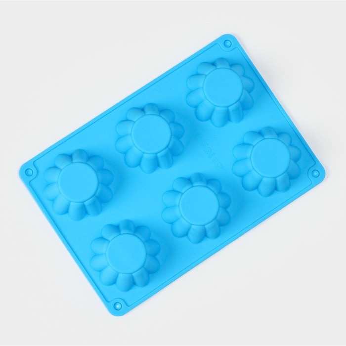 Форма для выпечки Доляна &laquo;Сладости. Круг риб&raquo;, силикон, 25,5&times;17,5&times;3 см, 6 ячеек (d=7 см), цвет синий