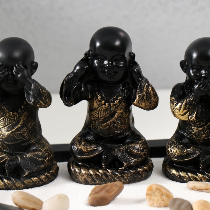 Сад камней Дзен  Сад камней Дзен "Ничего не вижу, не слышу, не скажу" с 2мя свечками и аромапалочкой 28х16,5