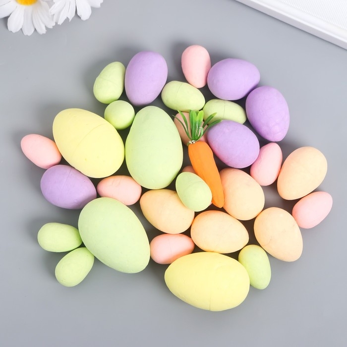 Декор пасхальный Декор пасхальный "Разноцветные яички с морковкой" набор 31 шт 4х6, 3х4, 2х3 см