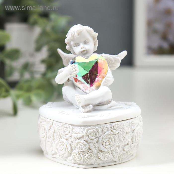 Сувенир полистоун шкатулка  Сувенир полистоун шкатулка "Белоснежный ангел с переливающимся сердцем" 8х6,5х5,4 см