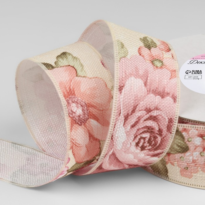 Лента декоративная «Цветы», 40 мм, 23 ± 1 м, цвет бежевый №2 Лента декоративная «Цветы», 40 мм, 23 ± 1 м, цвет бежевый №2