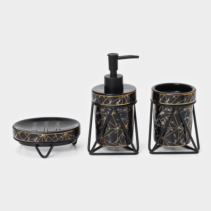 Набор для ванной комнаты SAVANNA «Геометрика», 3 предмета (мыльница, дозатор для мыла 290 мл, стакан), цвет чёрный Набор для ванной комнаты SAVANNA «Геометрика», 3 предмета (мыльница, дозатор для мыла 290 мл, стакан), цвет чёрный