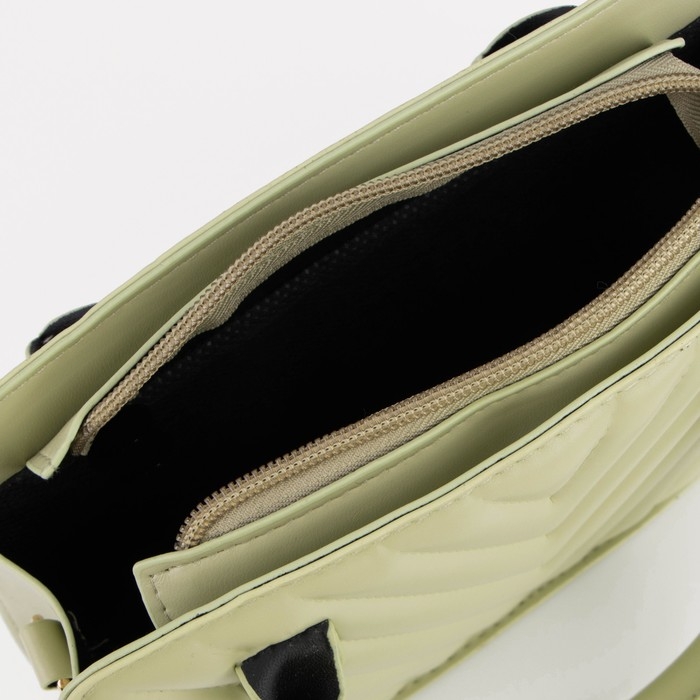 Сумка женская тоут на молнии, длинный ремень, цвет зелёный