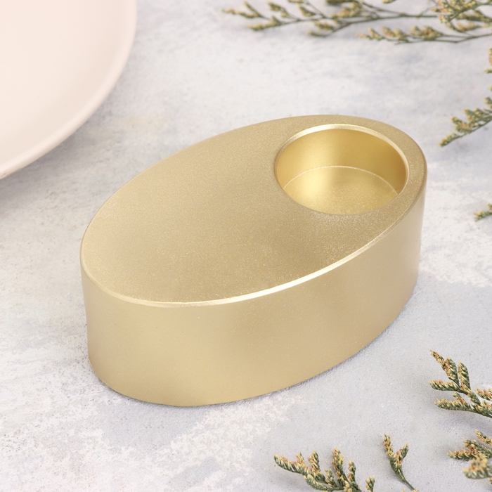 Подсвечник Подсвечник "Узкий овал. Мрамор" из гипса,11,5х7х4см, золото