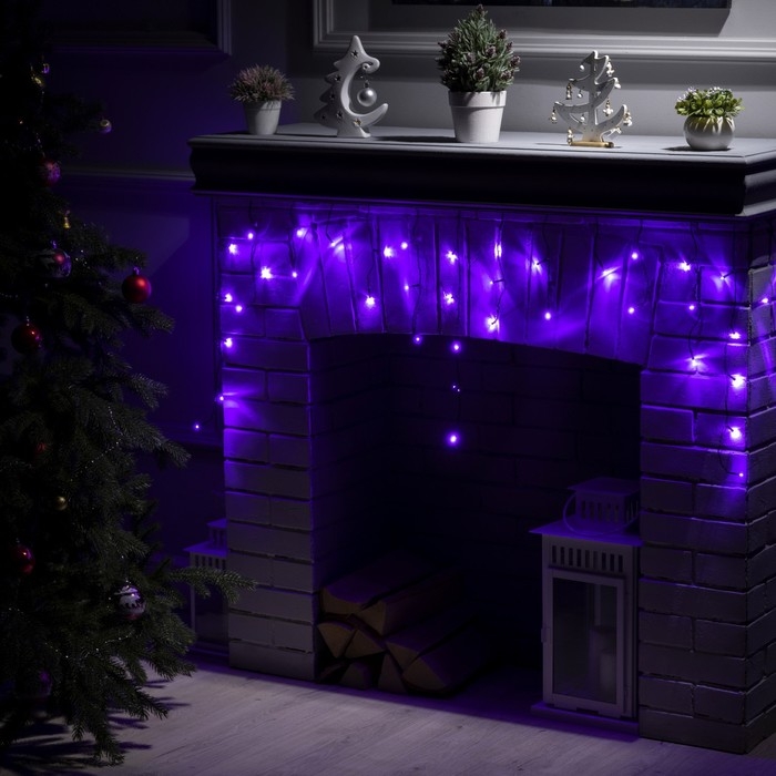 Гирлянда «Бахрома» 1.8 × 0.5 м, IP20, тёмная нить, 48 LED, свечение фиолетовое, 8 режимов, 220 В Гирлянда «Бахрома» 1.8 × 0.5 м, IP20, тёмная нить, 48 LED, свечение фиолетовое, 8 режимов, 220 В