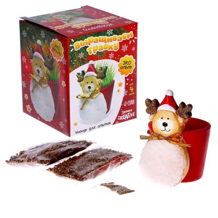 Новый год! Набор для опытов «Выращиваем травку», олень Новый год! Набор для опытов «Выращиваем травку», олень