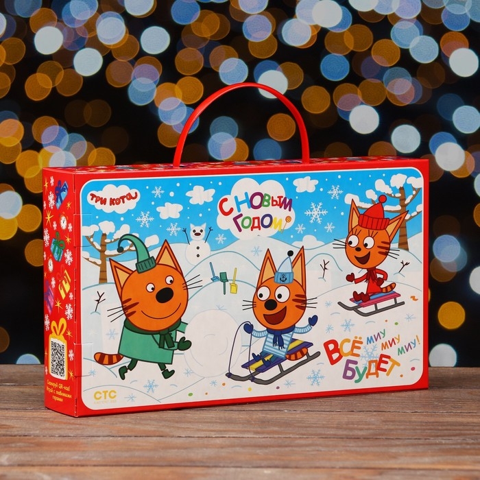 Новый год. Коробка подарочная складная Новый год. Коробка подарочная складная "Три кота" 25 х 5 х 15 см.