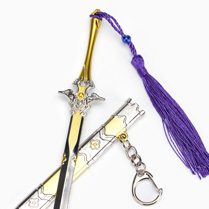 Сувенирное оружие подвесное мини Сувенирное оружие подвесное мини "Меч в стиле Геншин", брелок, 21 см, золотой с фиолетовым