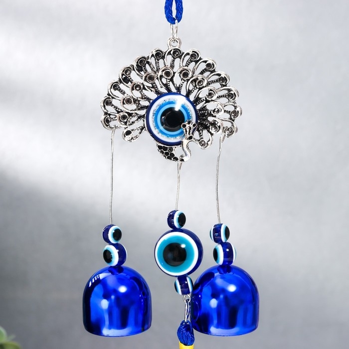 Музыка ветра металл Музыка ветра металл "Павлин" от сглаза с кисточкой 2 колокольчика 22х6,5 см