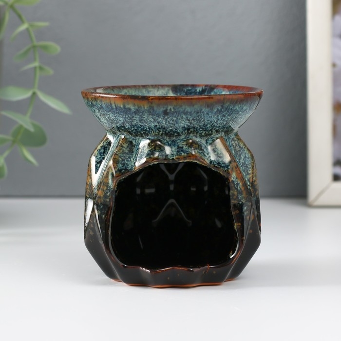 Аромалампа керамика  Аромалампа керамика "Узоры и рельеф" коричневая 8х8х8,4 см