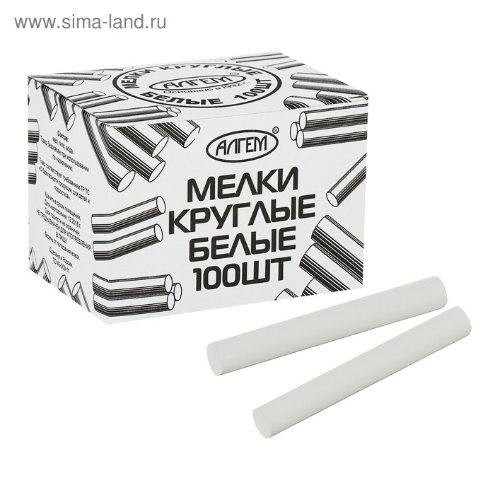 Мелки белые  Мелки белые "АЛГЕМ", в наборе 100 штук, круглые
