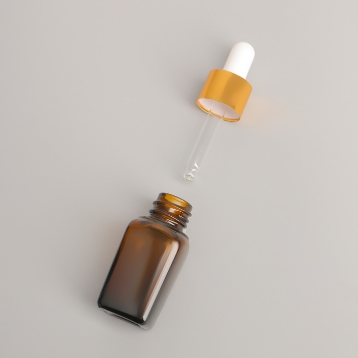 Бутылочка для хранения, с пипеткой, 10 мл, цвет коричневый/золотой Бутылочка для хранения, с пипеткой, 10 мл, цвет коричневый/золотой