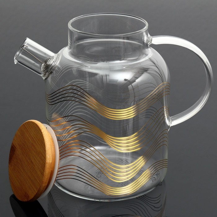 Чайник стеклянный заварочный с бамбуковой крышкой «Геометрия», 1700 мл Чайник стеклянный заварочный с бамбуковой крышкой «Геометрия», 1700 мл