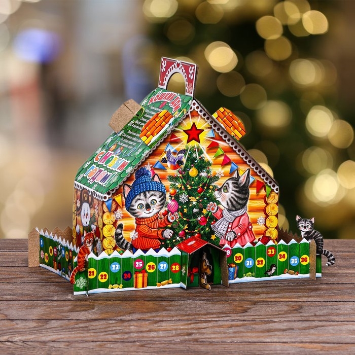 Новый год. Подарочная коробка Новый год. Подарочная коробка "Кошкин дом", 22,5 х 23 х 12,5 см.