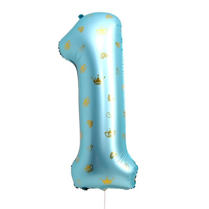 Шар фольгированный 34" &laquo;Цифра 1 с коронами&raquo;, цвет голубой