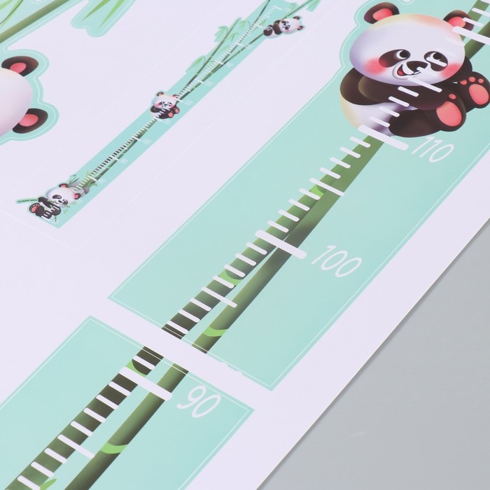 Наклейка пластик интерьерная цветная ростомер  Наклейка пластик интерьерная цветная ростомер "Панды на бамбуке" 50x70 см