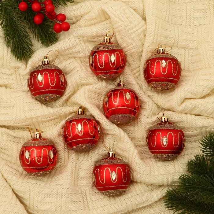 Набор шаров пластик d-5,5 см, 8 шт Набор шаров пластик d-5,5 см, 8 шт "Карнавальная ночь" красный