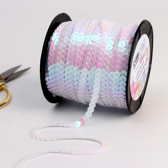 Пайетки на нити, перламутр, 6 мм, 91 ± 1 м, цвет белый №51 Пайетки на нити, перламутр, 6 мм, 91 ± 1 м, цвет белый №51