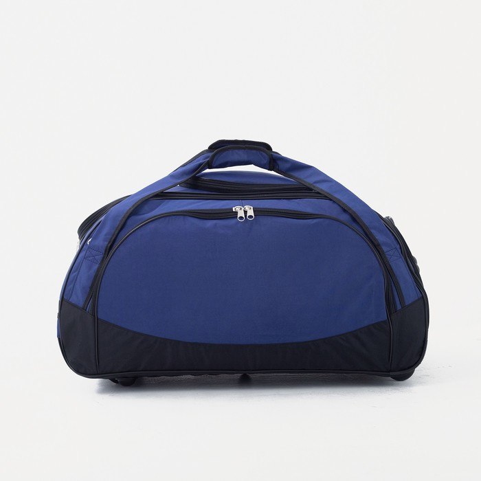 Сумка дорожная на колёсах, отдел на молнии, отдел для обуви, 3 наружных кармана, длинный ремень, цвет чёрный/синий Сумка дорожная на колёсах, отдел на молнии, отдел для обуви, 3 наружных кармана, длинный ремень, цвет чёрный/синий