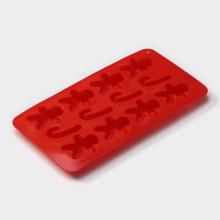 Форма для конфет и шоколада новогодняя Доляна «Карамельное чудо», силикон, 21×10 см, 12 ячеек (3,5×3,5 см), цвет красный Форма для конфет и шоколада новогодняя Доляна «Карамельное чудо», силикон, 21×10 см, 12 ячеек (3,5×3,5 см), цвет красный