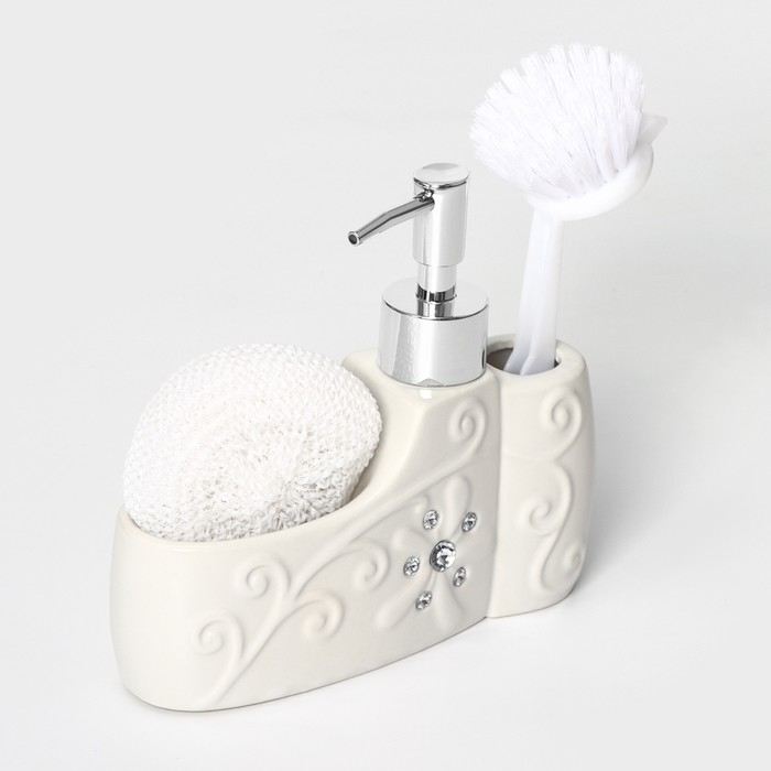 Дозатор для моющего средства с подставкой для губки и щётки Доляна «Блеск», 200 мл Дозатор для моющего средства с подставкой для губки и щётки Доляна «Блеск», 200 мл
