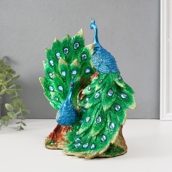 Сувенир полистоун "Два зелёных павлина" стразы 25,5х14х24 см
