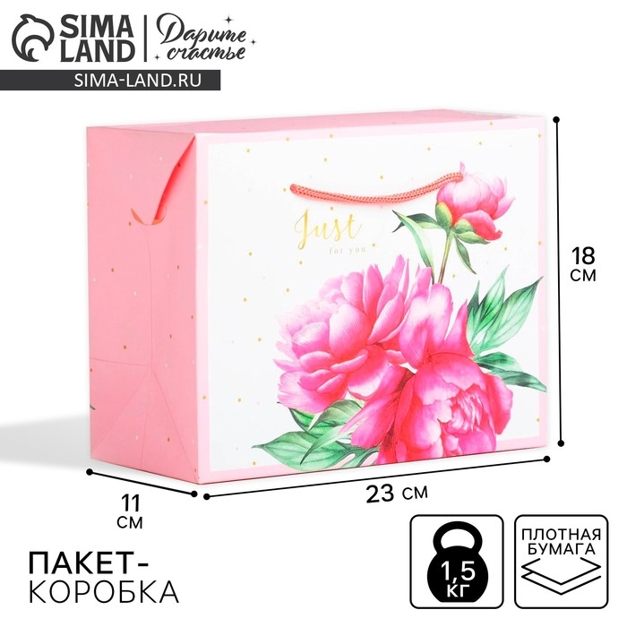 Пакет—коробка, подарочная упаковка, «Just for you», 23 х 18 х 11 см Пакет—коробка, подарочная упаковка, «Just for you», 23 х 18 х 11 см