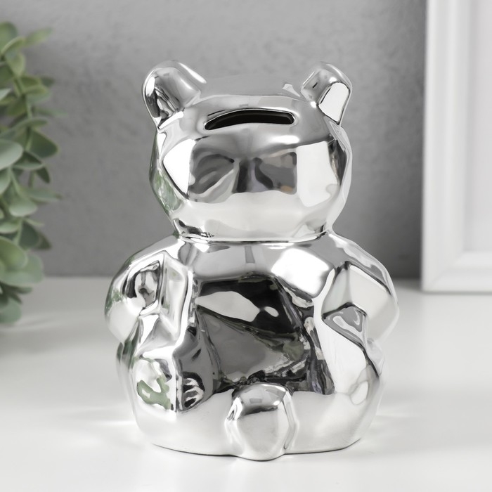 Копилка керамика Копилка керамика "Медвежонок 3D грани" серебро 11х9,5х14,3 см