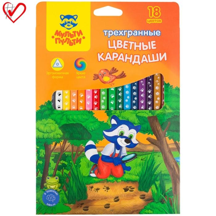 Карандаши 18 цветов Карандаши 18 цветов "Енот-следопыт"
