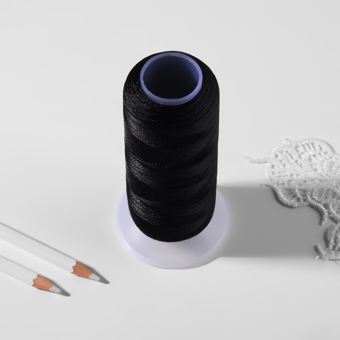Нить атласная, 120D/2, 2700 м, цвет чёрный Нить атласная, 120D/2, 2700 м, цвет чёрный