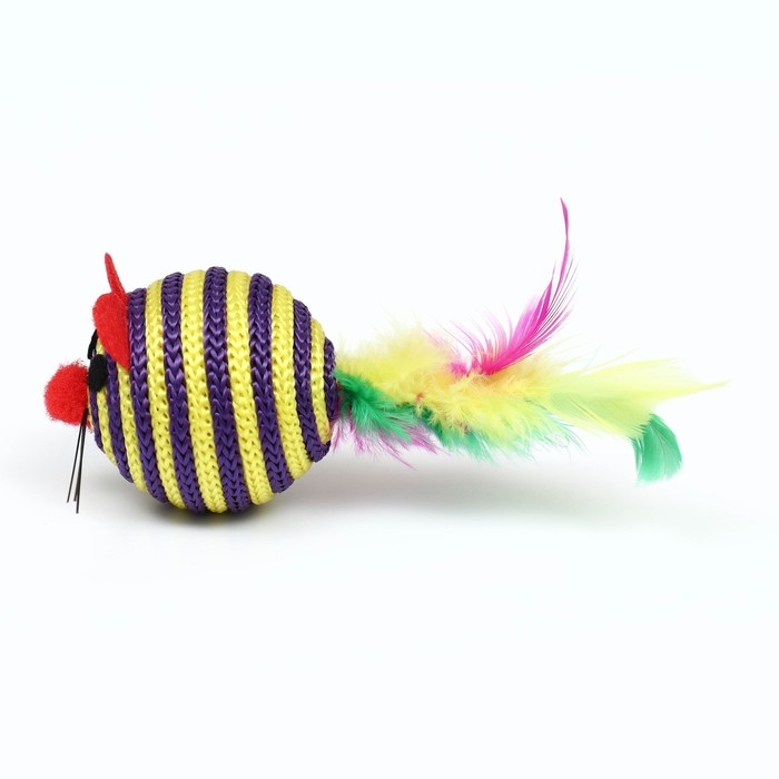 Шарик-мышь из текстиля с перьями, 4,2 см, фиолетовая Шарик-мышь из текстиля с перьями, 4,2 см, фиолетовая