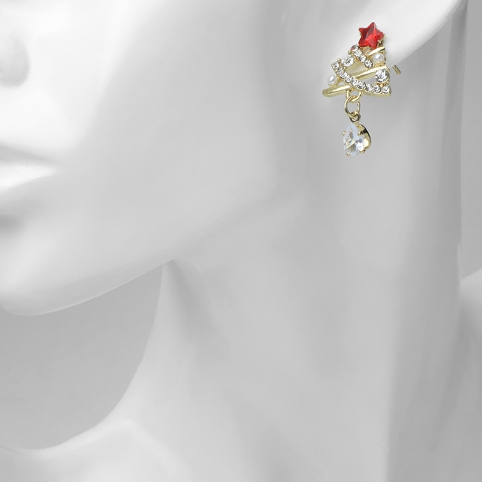Новый год! Серьги «Новогодние» ёлочка-капля, цвет бело-красный в золоте Новый год! Серьги «Новогодние» ёлочка-капля, цвет бело-красный в золоте