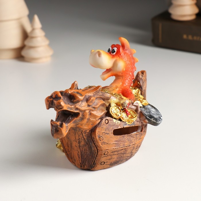 Копилка полистоун Копилка полистоун "Дракоша на лодке-драконе" МИКС 12х6,8х7,8 см