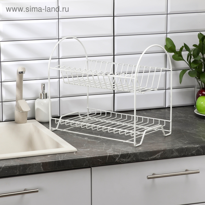Сушилка для посуды 2-х ярусная «Люкс», 40×24×35 см, цвет белый