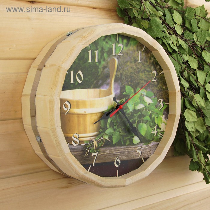 Часы банные бочонок  Часы банные бочонок "Банные принадлежности"