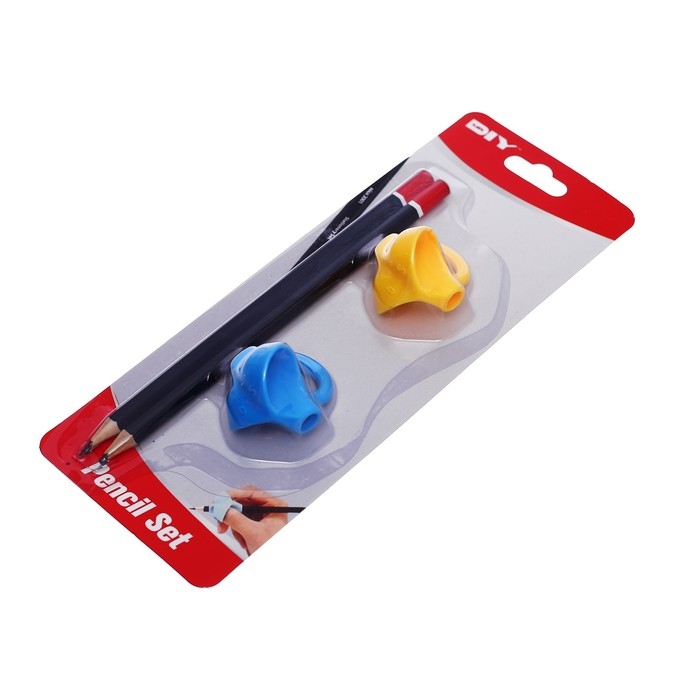 Набор канцелярский, 2 чернографитных карандаша, 2 насадки-тренажера для исправления техники письма, МИКС Набор канцелярский, 2 чернографитных карандаша, 2 насадки-тренажера для исправления техники письма, МИКС